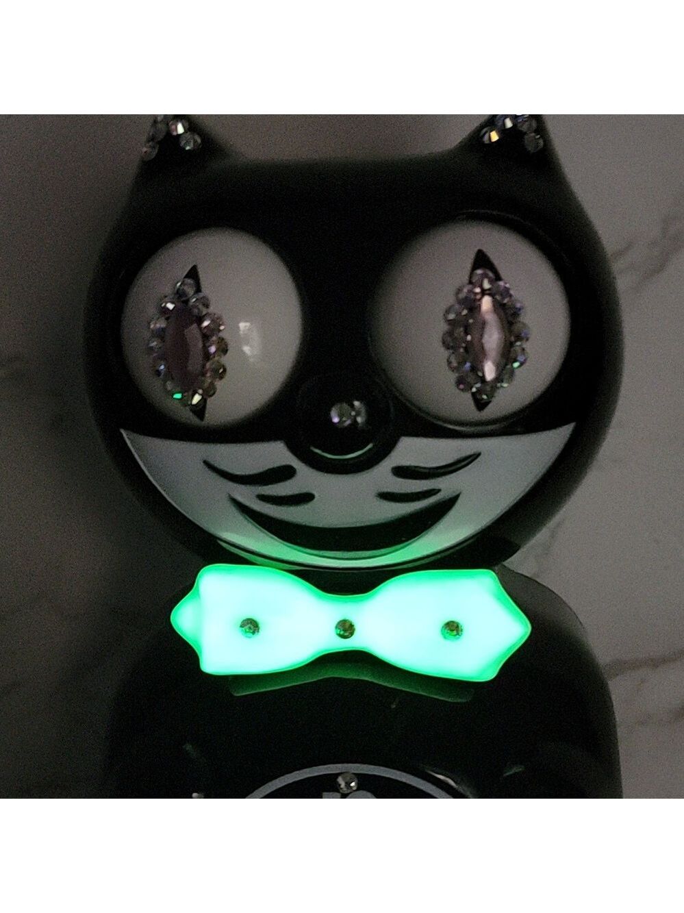 Jeweled Black Kit-Cat Klock clock with GLOW IN THE DARK BOW TIE - Picture 9 of 9